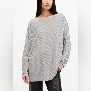ALL SAINTS RITA OVERSIZED STRIPE T-SHIRT in Chalk White/Ink Size XS/S